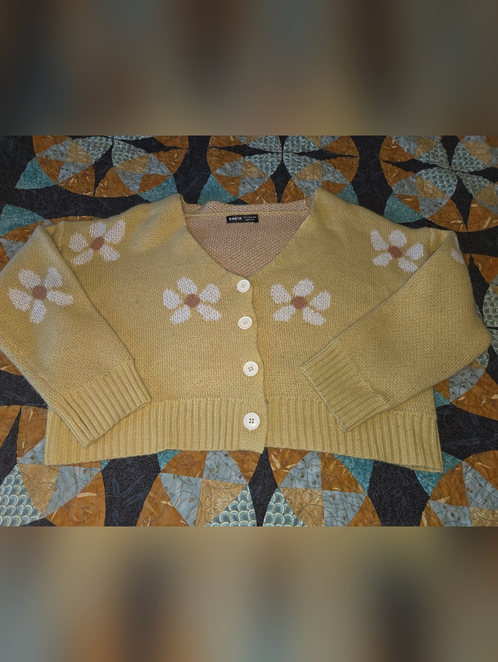 Women's SHEIN Yellow Floral Cropped Button-Up Cardigan Size 4